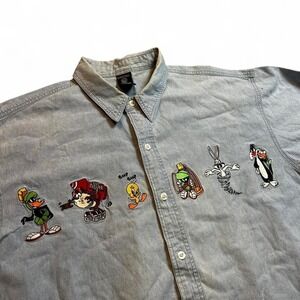 Vintage Looney Tunes Warner Bros. Studio store 1998 button shirt sz‎ large READ